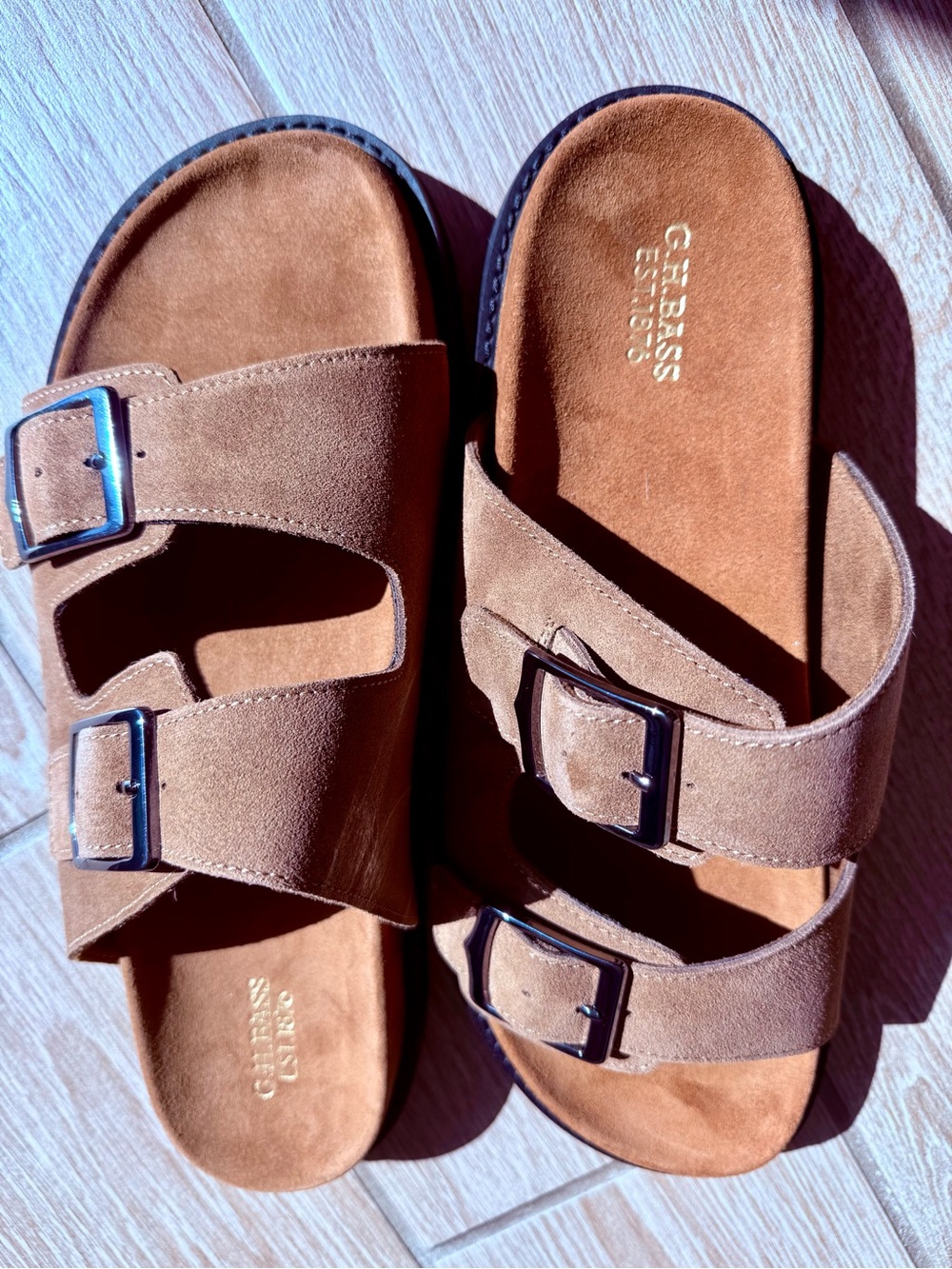Men’s Double-Buckle Leather Sandals in Brown